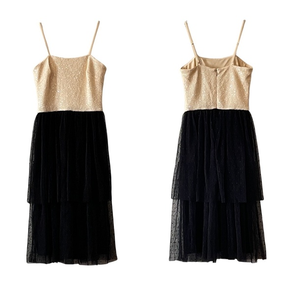 NWT Dress the Population Sequined Bodice Mesh Tiered Skirt Midi Dress Sz. XS - Picture 1 of 6